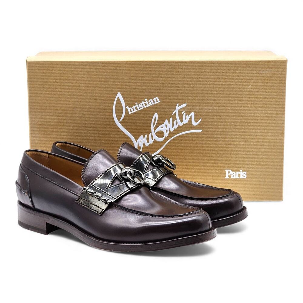 Christian Louboutin Men’s Brown Leather Bit Loafers with Metallic Accent
